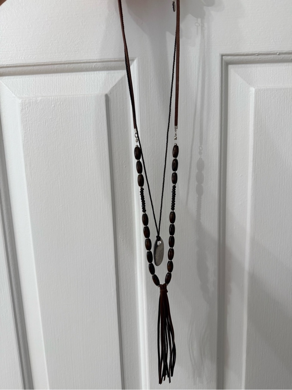 Free People Lottie Layered Necklace. Silver and brown.